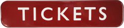 BR(M) enamel Doorplate TICKETS unusually deep full flange, 18 x 4 inches. In excellent condition.