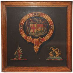 Early 19th century GWR Coat of Arms on what appears to be a steel part of carriage in a wooden