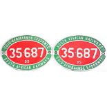 South African alloy Cabside Numberplates, a pair 35-687  class 35 dual language, face restored