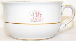 LMS Chamber Pot base marked Mintons. Measures 9 inches in diameter, fancy script lettering on side