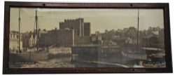 LMS Sepia Carriage Print  'Castle Rushen Isle Of Man' in original glazed frame 26 x 11 inches, in