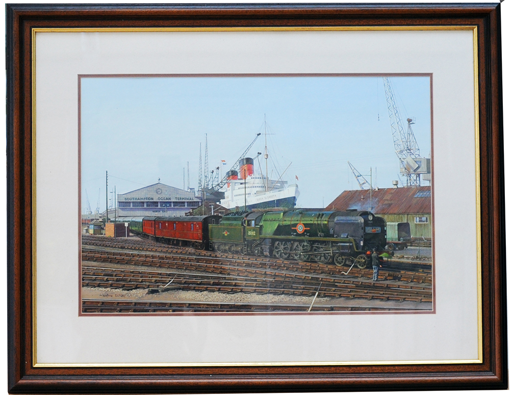 Original acrylic painting 'The Cunarder at Southampton Ocean Terminal' by Norman Elford (1931 -