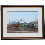 Original acrylic painting 'The Cunarder at Southampton Ocean Terminal' by Norman Elford (1931 -