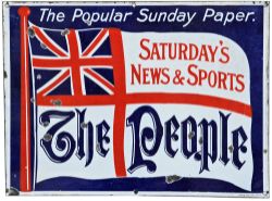Advertising Enamel Sign 'The People - The Popular Sunday Paper - Saturdays News & Sports', 20 x 15