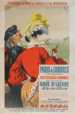 Poster 'Chemins De Fer De L'Ouest Et De Brighton' by Rene Pean, double royal 40 x 25 inches.