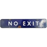 BR(E) enamel Doorplate NO EXIT measuring 18 inches x 3.5 inches fully flanged. Has a few face