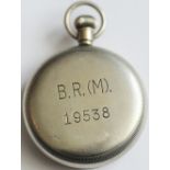BR(M) Pocketwatch engraved on rear of case 'B.R.(M) 19538'. Swiss Made Limit with second hand