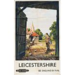 Poster, 'Leicestershire' by John Francis Bee, double royal 25 x 40 inches. Image through a barn door