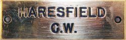 GWR brass Signal Box Shelf Plate HARESFIELD G.W. Situated between Gloucester and Standish Junction