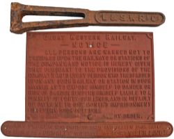GWR post grouping cast iron Trespass Sign together with an LSWR cast iron Boundary Post and an