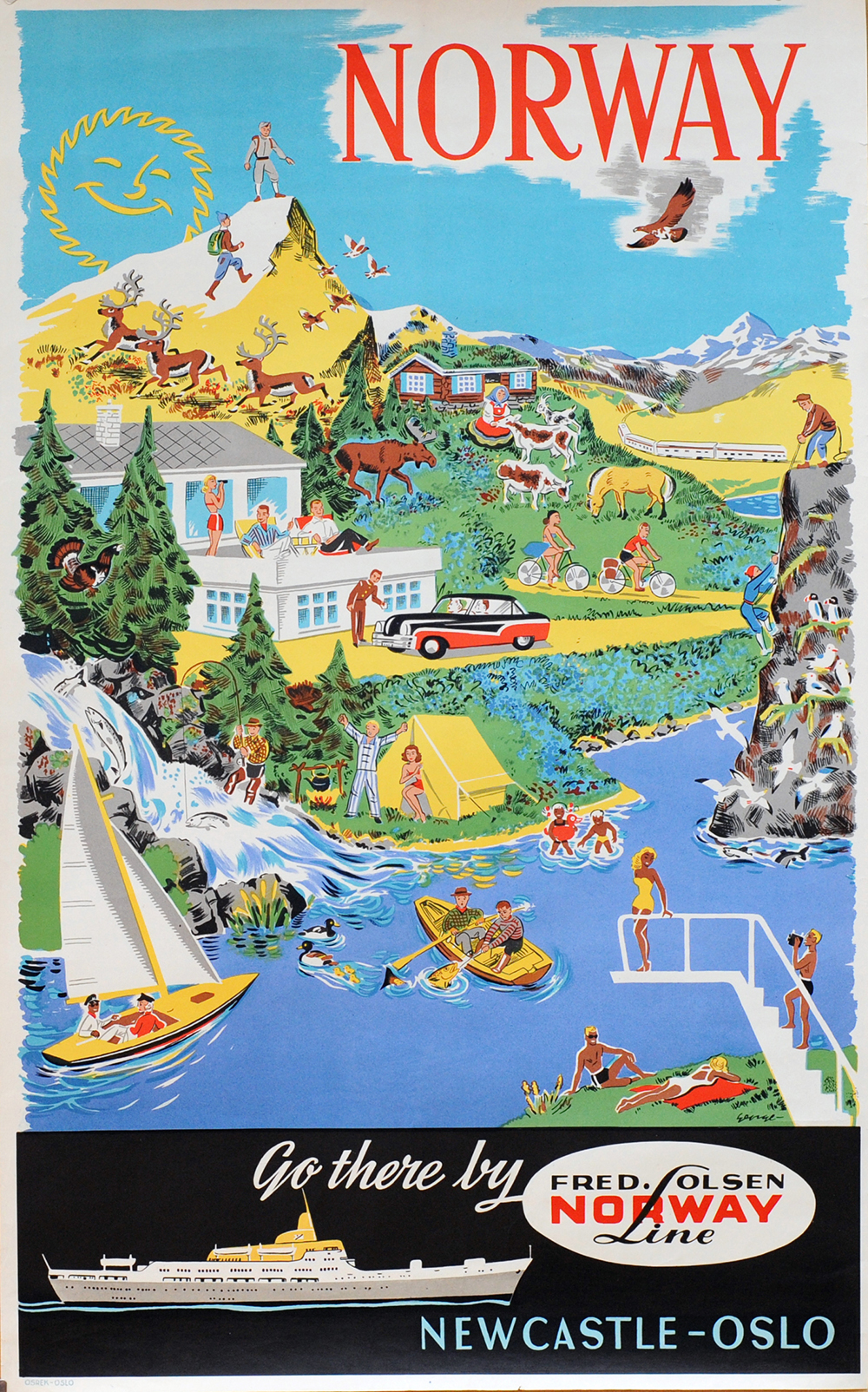 Poster 'Norway - Go  There By Fred Olsen Norway Line - Newcastle - Oslo' by George double royal 40 x