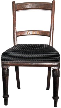 Great Eastern Railway dark oak Office Chair. Engraved GER on centre backrest with gold-leaf infil.