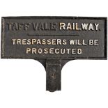 Taff Vale Railway double sided cast iron Trespass Sign with integral post mounting, in original