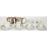 Pullman Crockery with blue/green leaf design comprising qty 3 Tea Cups with 1 Saucer and qty 3