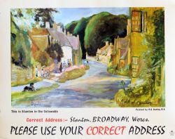 Poster GPO 'This Is Stanton In The Cotswolds' by R.O. Dunlop RA, 36 x 29 inches. Colourful view of