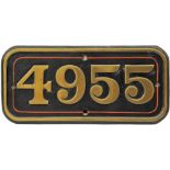 GWR brass Cabside Numberplate 4955. Ex GWR 'Hall Class' locomotive to match the previous lot.