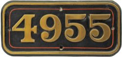 GWR brass Cabside Numberplate 4955. Ex GWR 'Hall Class' locomotive to match the previous lot.