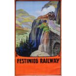 Poster, Festiniog Railway by Norman Keene, double royal 25 x 40 inches. Pre-war poster depicting one