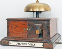 Midland Railway split case mahogany cased block bell with offset tapper. Traffolite plated