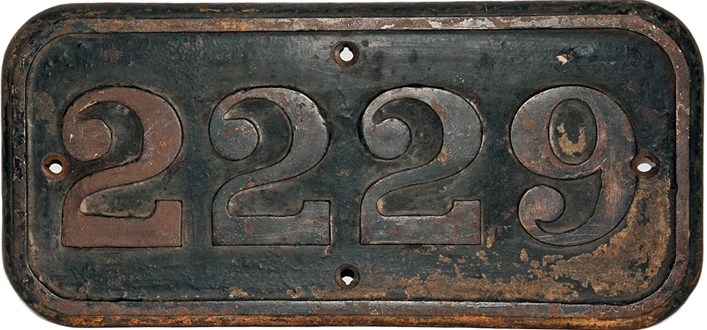 GWR Cabside Numberplate 2229, cast iron construction. Ex GWR Collett 0-6-0 built Swindon October