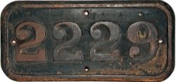 GWR Cabside Numberplate 2229, cast iron construction. Ex GWR Collett 0-6-0 built Swindon October