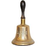 Great Northern Railway brass Station Handbell engraved 'GNR'. Stands 13 inches tall and 7 inches