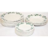 Pullman Crockery with blue/green leaf design comprising qty 7 Dinner Plates each 9.5 inch