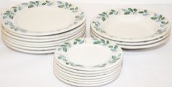 Pullman Crockery with blue/green leaf design comprising qty 7 Dinner Plates each 9.5 inch