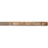 GWR cast iron Signal Box Board WOOTTON BASSETT EAST SIGNAL BOX measuring 111 x 8.75 inches. The