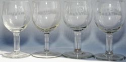 GWR small Sherry Glasses qty 4. All etched 'GWR Hotels' with the GWR in early script pattern, all in