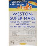 Poster Semi Pictorial 'Seaside Excursion to Weston-Super-Mare - 5th, 6th and 7th August,  double