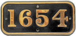 GWR/BR brass Cabside Numberplate 1654. Ex Hawksworth 0-6-0PT built Swindon Works in 1954 and