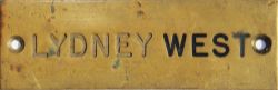 GWR brass Shelf Plate, machine engraved 'LYDNEY WEST' ex box condition.