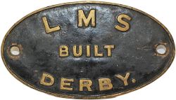 Worksplate LMS Built Derby. Oval brass, ex loco condition.