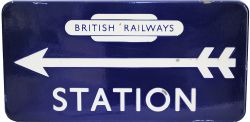 BR(E) enamel Station Direction Sign fully flanged 21 x 10.5 inches British Railways in Totem with