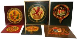Railway Coats of Arms, qty 6 comprising GWR; NER; GER; LMS; BR Pullman; all mounted on wooden