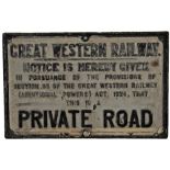 GWR fully titled Private Road cast iron Notice in original condition, 25 x 16 inches.