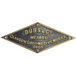 Worksplate Dubs 3881 dated 1900, brass diamond shape. Ex Caledonian Railway McIntosh Class 812 0-6-0