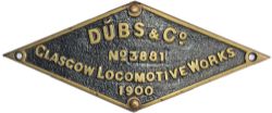 Worksplate Dubs 3881 dated 1900, brass diamond shape. Ex Caledonian Railway McIntosh Class 812 0-6-0