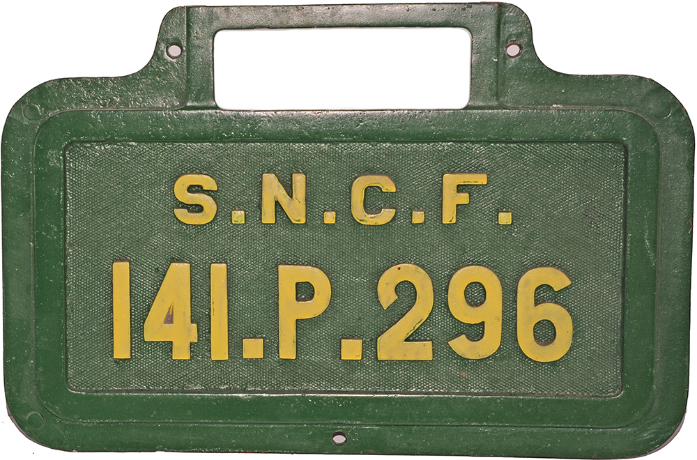 French Locomotive Cabside Numberplate 141.P.296.  Ex Class 141.P compound 2-8-2, the most powerful