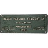 Worksplate Beyer Peacock (Hymek) Ltd. Serial Number 7900 Manchester 1961. Ex Hymek Diesel