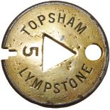 Tyers No 6 Single line steel and brass Tablet TOPSHAM - LYMPSTONE No 5. Ex L&SWR section on the