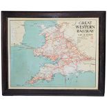 GWR tinplate Map in original oak frame measuring 34 inches x 28 inches. Dated 1925 it is in good