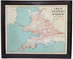 GWR tinplate Map in original oak frame measuring 34 inches x 28 inches. Dated 1925 it is in good