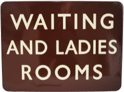 BR(W) enamel Station Platform Sign WAITING AND LADIES ROOM 24 x 18 inches fully flanged. In
