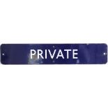 BR(E) enamel Doorplate PRIVATE measuring 18 inches x 3.5 inches.  In good condition.