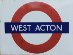 LT enamel Station Sign WEST ACTON, 60 x 40 inches. In good overall condition.