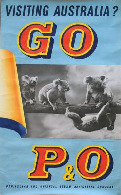 Poster 'Visiting Australia - Go P&O', double royal 25 x 40 inches depicting Koala Bears in tree.