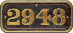 GWR brass Cabside Numberplate 2948. Ex GWR 'Saint' Class 4-6-0 locomotive STACKPOLE COURT built