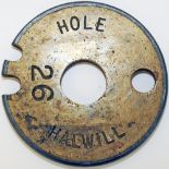 Single Line brass and steel Tablet HOLE - HALWILL 26. Ex North Devon & Cornwall Junction Light